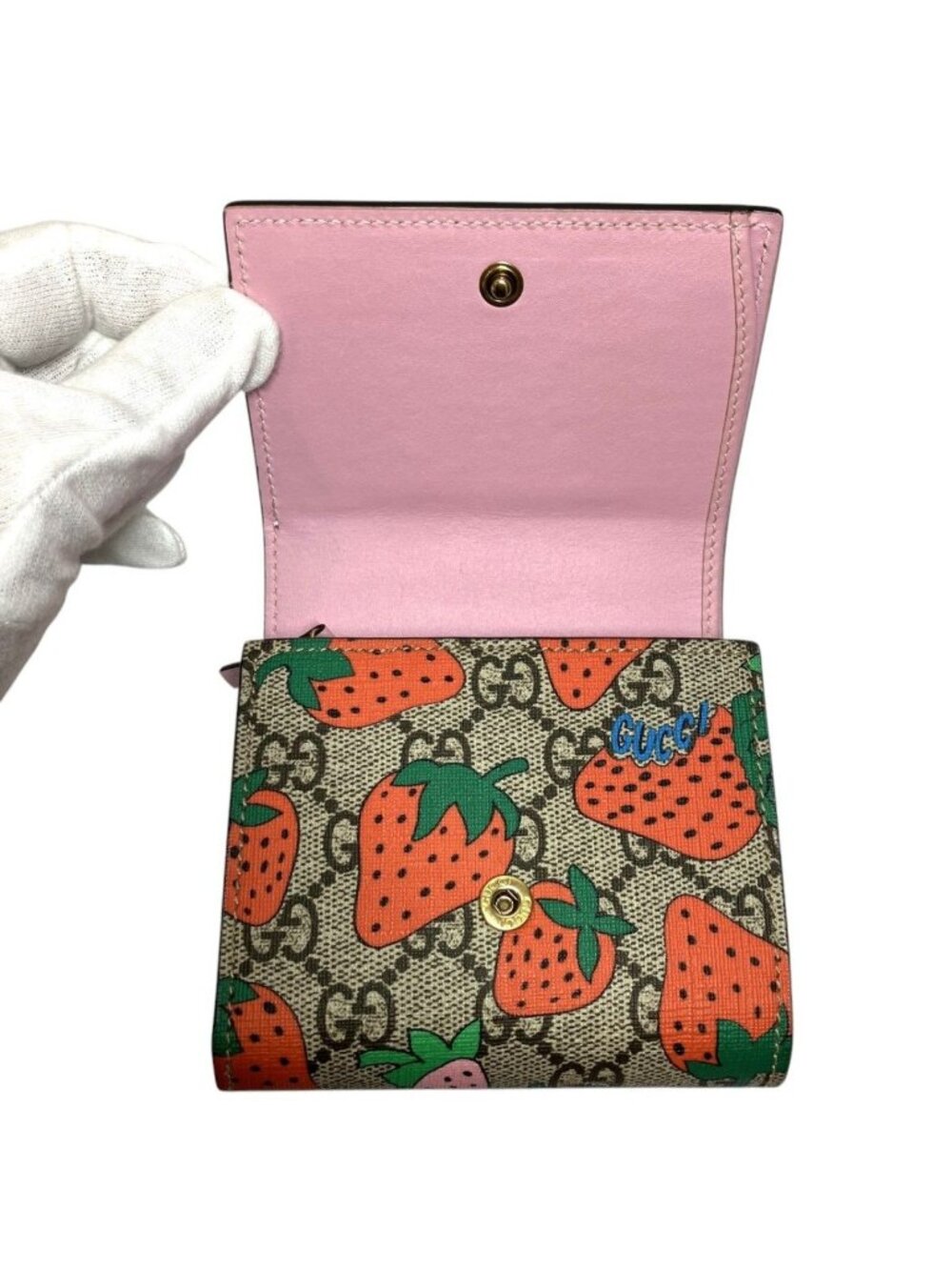Gucci Strawberry GG Supreme Bifold Wallet Leather - Picture 3 of 9